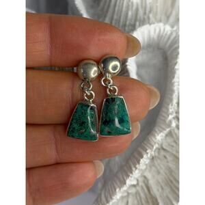 Vintage 925 Sterling Silver Chrysocolla Earrings